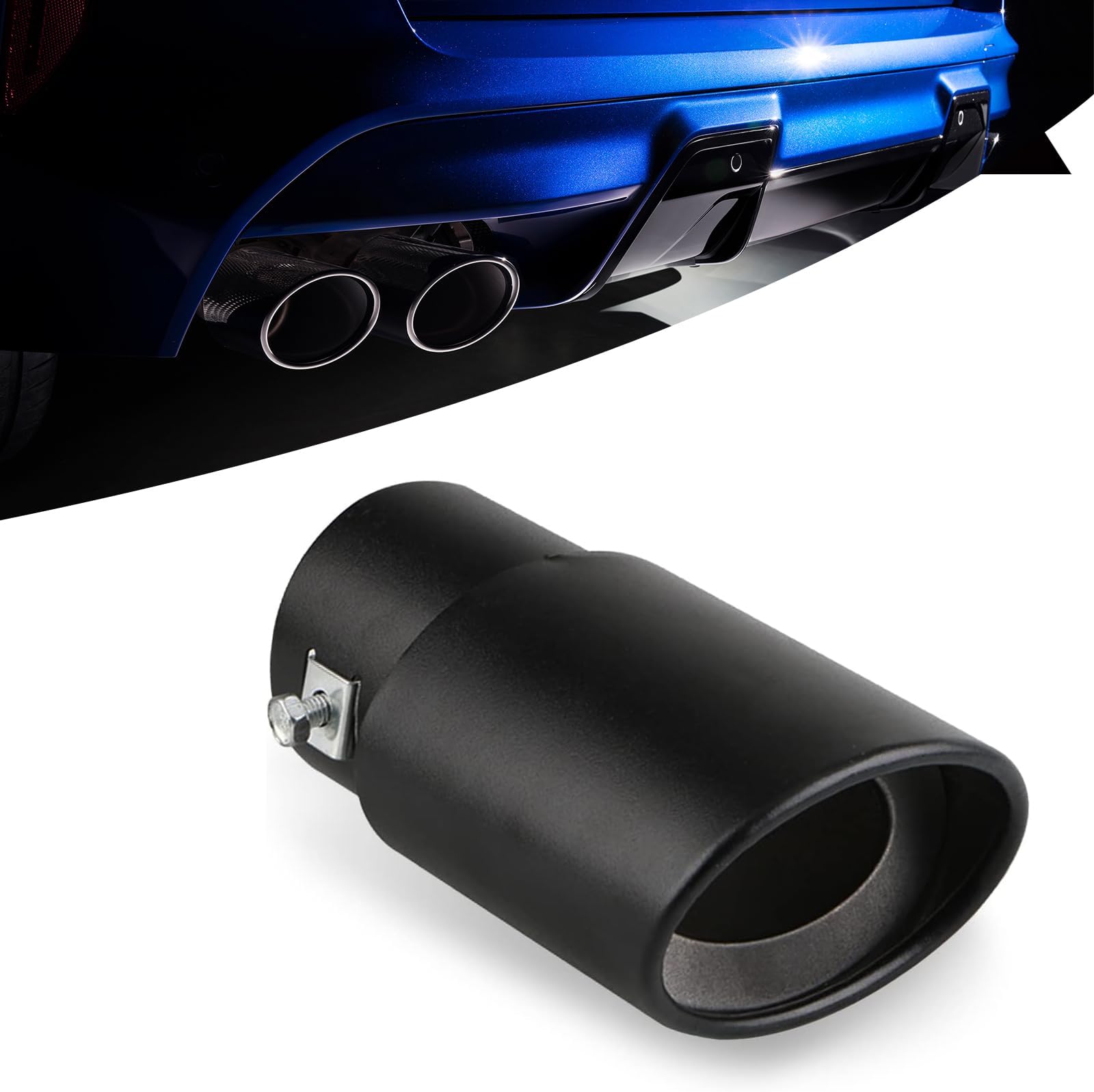 UGSHY 1 PC Car Tail Throat Exhaust Pipe, 5.5In x 2.5In Metal Vehicle Modification Muffler Tailpipe, Universal Durable Straight Automotive Tail Pipe Accessories for Truck SUV (Black Sand)