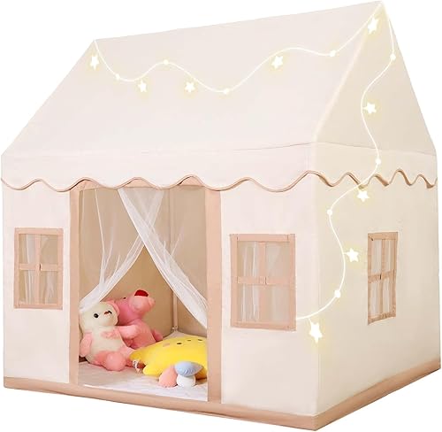 Tienda de campaña grande con alfombrilla para niños pequeños y niños, tienda de campaña interior con luz de estrella y ventanas para niñas y niños