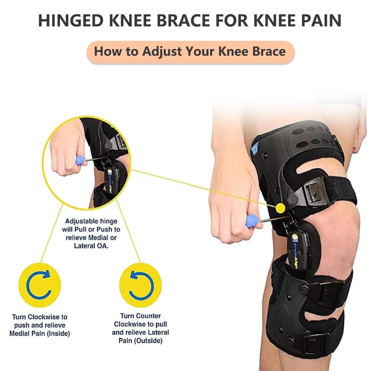 Tutore per ginocchio regolabile, tutore per ginocchio con stabilizzatori laterali foderati, comfort senza essere soffocante, tutore per ginocchio per artrite, per il recupero(Black,average size)