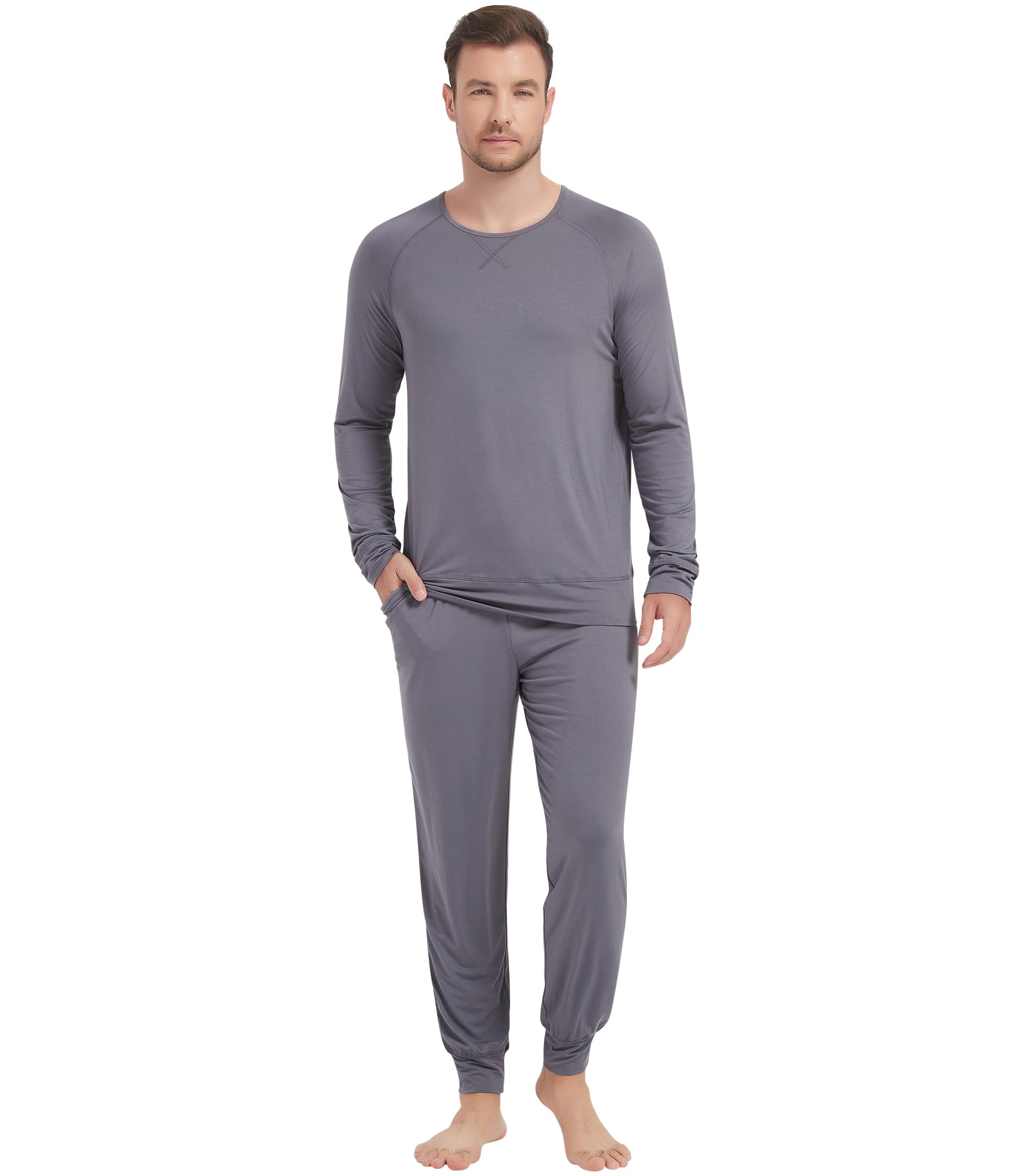 NACHILA Mens Pajamas Set Viscose Made from Bamboo Crew Neckline Top Pjs