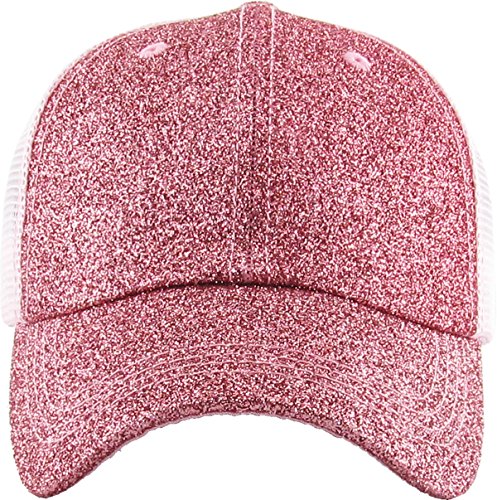 Image of Classic Plain Ponytail Messy High Bun Headwear Adjustable Cotton Trucker Mesh Glitter Hat Baseball Cap