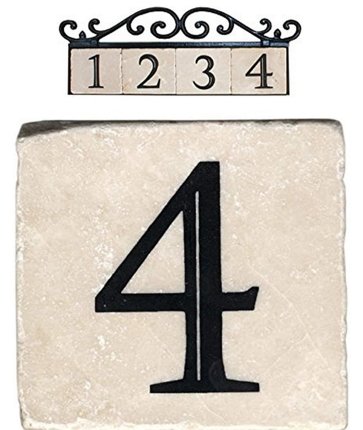 NACH Marble Tile House Numbers for Outside, House Number Sign, House Address Plaque for Outside, Marble Tile Address Numbers for Address Sign and House Number Plaque for Outside, #4, 4" x 4" AZ-CLASSIC-4