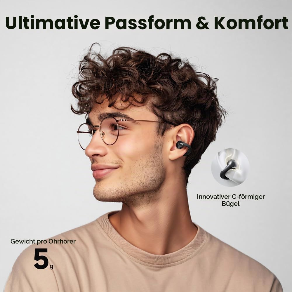 QCY Crossky C30 Open Ear Kopfhörer,Kabellose Bluetooth 5.4 Clip On Kopfhörer,4 Mikrofon ENC Geräuschunterdrückung,Stabiler Sitz,Dual-Connection,anpassbarer EQ,Sportkopfhörer