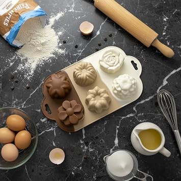 6 Bölmeli Çiçek ve Desenli Silikon Kek Kalıbı - Estetik Pasta, Tatlı, Sabun ve Kokulu Taş Kalıbı - Gıda Sınıfı, Yapışmaz ve Isıya Dayanıklı - Toprak Tonları Serisi