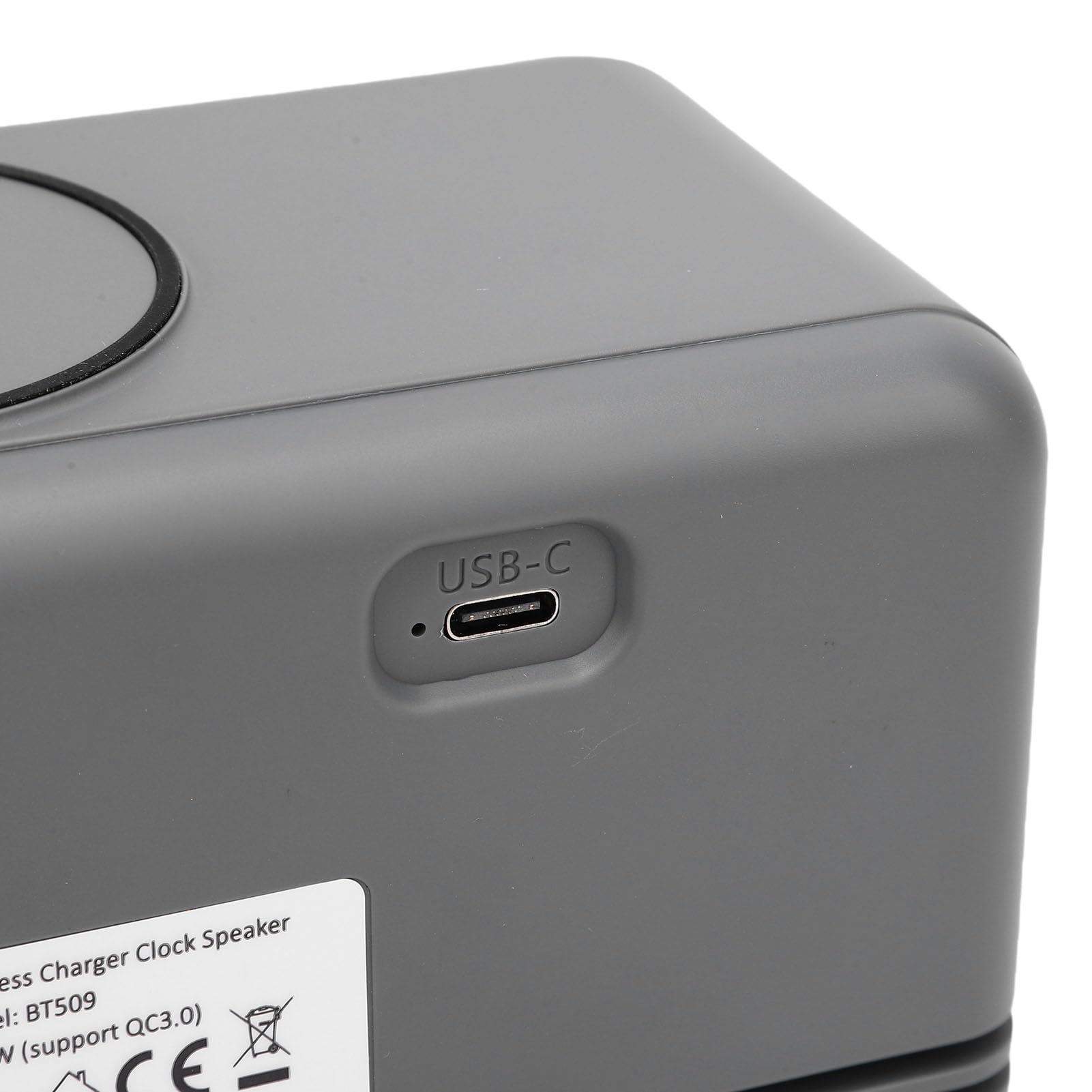 VBESTLIFE Cargador Inalámbrico Rápido de 15W con Altavoz Bluetooth y Radio de Reloj de Alarma, 4 en 1 Estación de Carga Inalámbrica para Teléfonos con Radio FM para Dormitorio (Grey)
