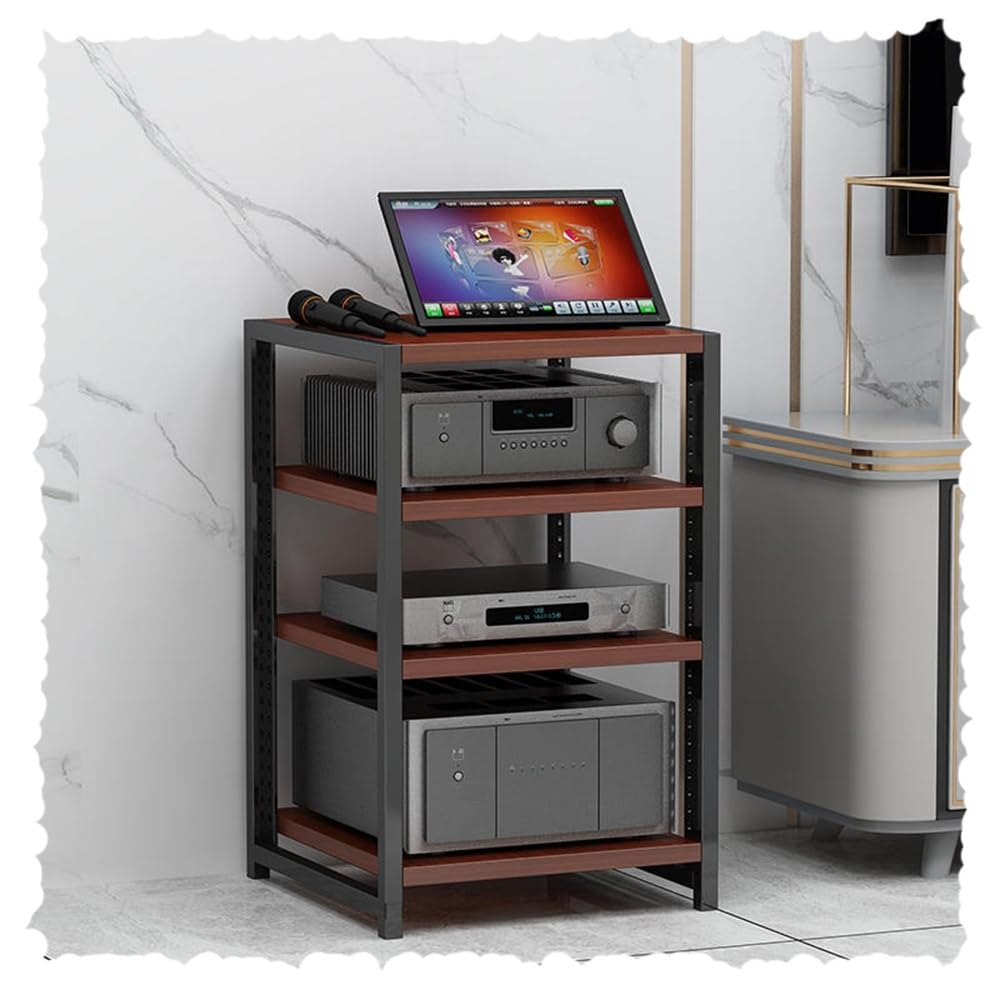 HAEKEBC 4/5/6 Tier Media Storage Cabinet Adjustable AV Media Stand Wooden Shelves Stereo Rack AV Cabinet Audio Video Components Cabinet Home Corner Media Center(Brown,60cm-23.6in)