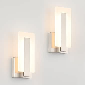Joosenhouse Modern LED Wall Sconce Set of 2, 3000K Warm White, 7W Up and Down Wall Mount Light, Brushed Nickel, 9.76 inches
