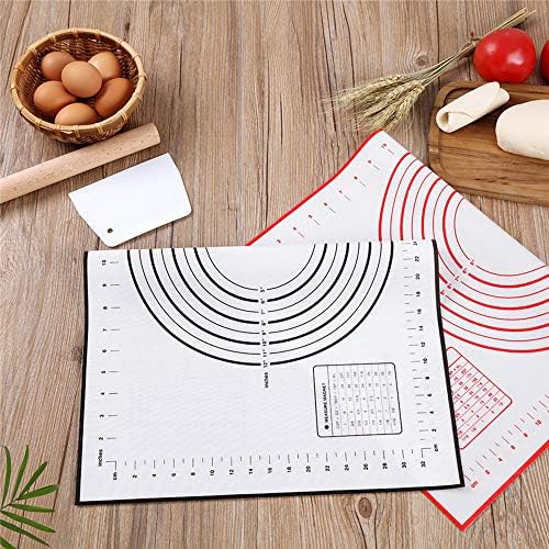 Silicone Pastry Baking Mat Non Stick with Measurement Fondant Mat, Extra Large Counter Mat, Dough Rolling Mat, Oven Liner, Pie Crust Mat 16x 24 (Red)