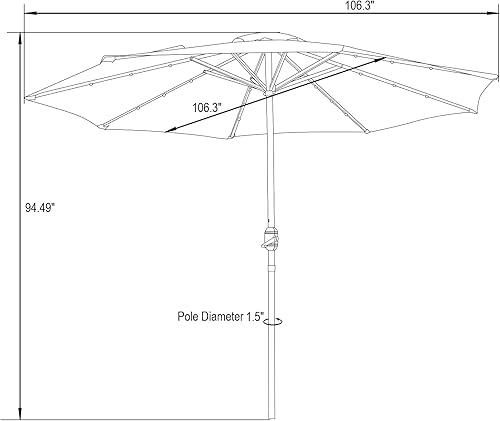 Miniatura 9 de LeisureMod Sierra Solar LED Patio Umbrella 9 ft, Market Umbrella with Tilt, Outdoor Garden Umbrella, Steel Frame, 24 Lights