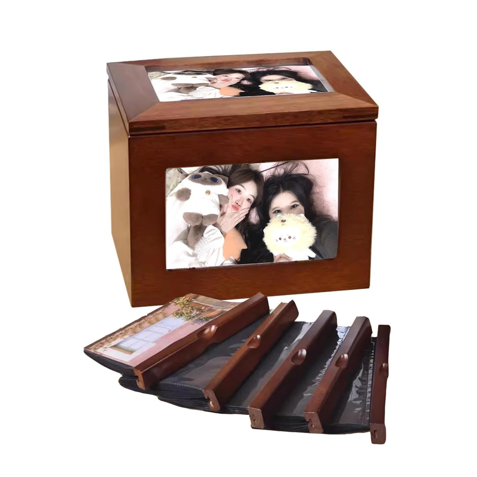 Fotoalbum-Box aus Holz, Sammlungsbuch for Hochzeitstag, bietet Platz for 100 Fotos, mit 5 herausziehbaren Alben, 10 x 15 cm (6 x 4 Zoll)