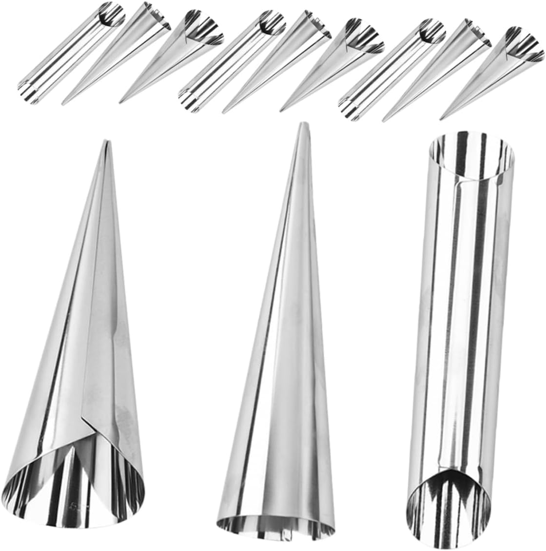 SECFOU 12pcs Stainless Steel Cream Horn Molds Cone Tubular Baking Tools for Pastry Croissant Desserts Easy to Use Space-saving Resistant Baking