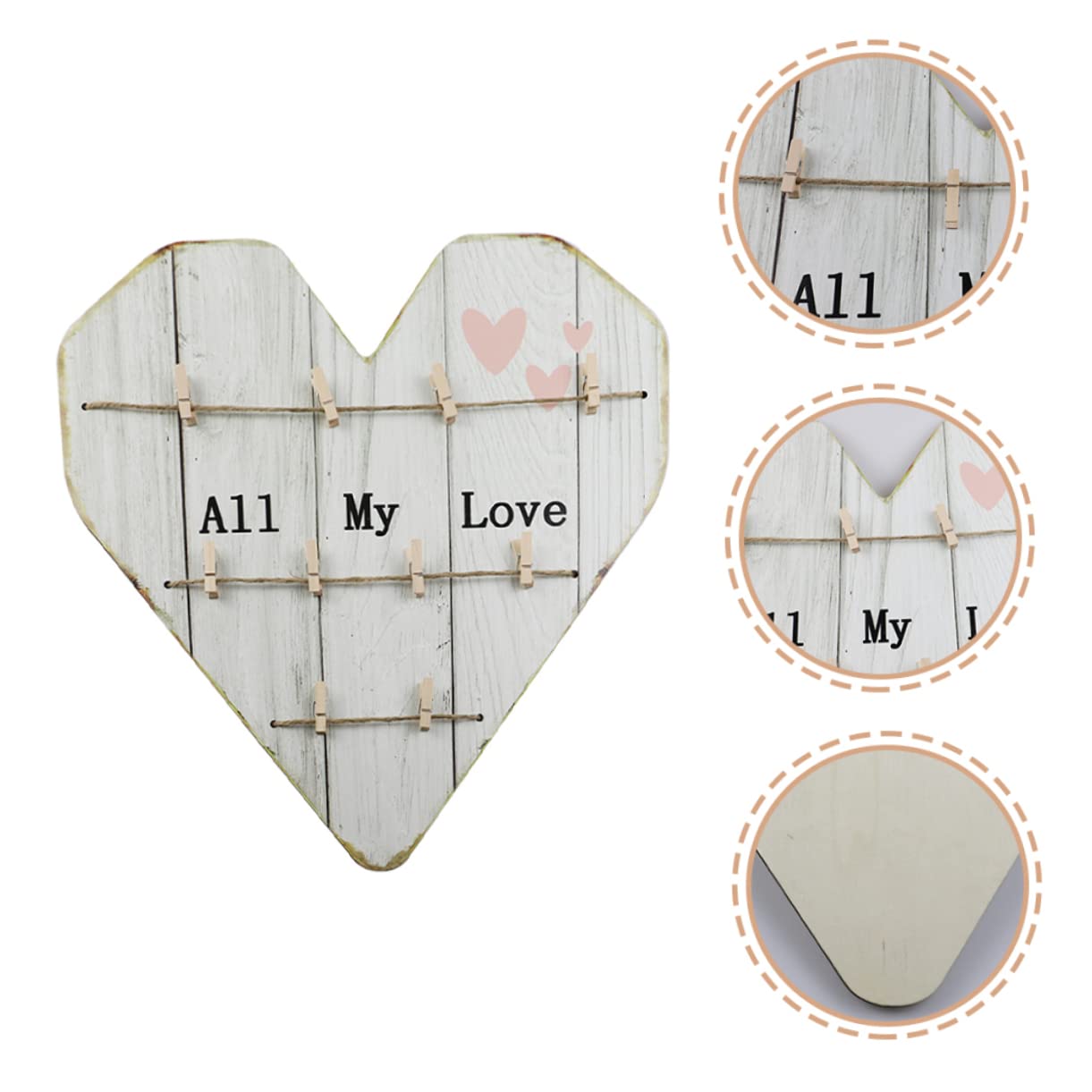 Portafoto a Parete a Cuore in Legno Beige Stile Rustico
