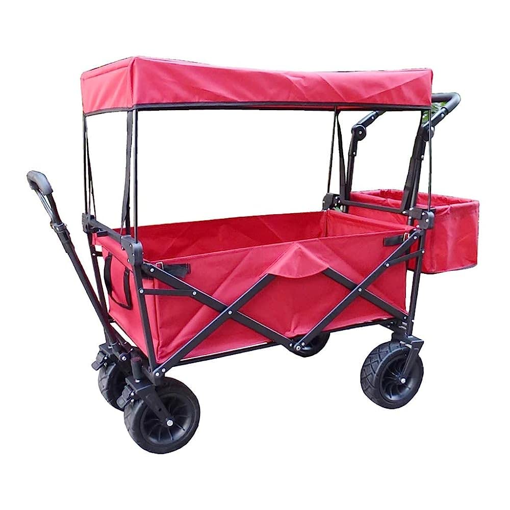 Chariot de jardin pliable robuste avec auvent – Chariot de courses multifonction, capacité de charge de 150 kg, idéal pour l'extérieur, les pique-niques et le jardinage