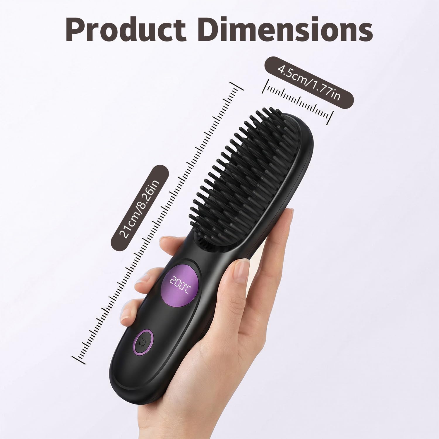 hair straightener brush pro, cordless hair straightener usb rechargeable fast heating with 3 temperature settings & led display, mini portable hairs brush for home and travel (pink)