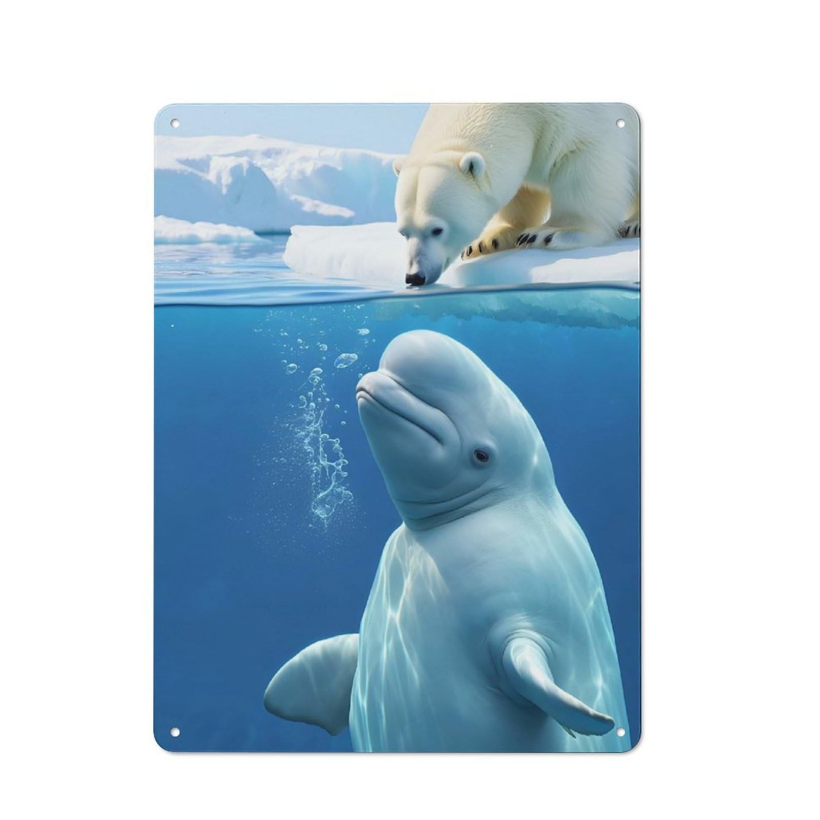 Junmoney Polar Bear And Beluga Whale Retro Printed Metal Sign 40X30cm For Living Room Wall, Wall Decor For People Reorganising Living Room