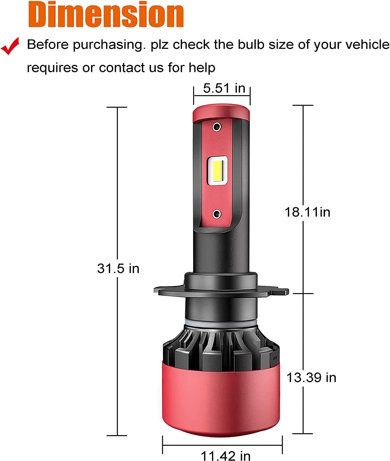 H7 LED Headlight Bulbs, Extremely Bright Eutectic Chips 9600Lumens 6000K Cool White, High Low Beam Conversion Kit