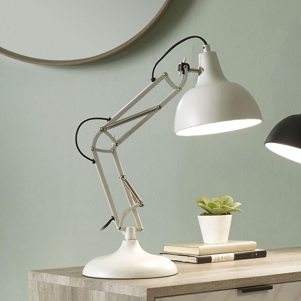 Pacific Lifestyle Alonzo Matt White Angled Table Lamp - Industrial Task Lamp with Adjustable Arm and Head
