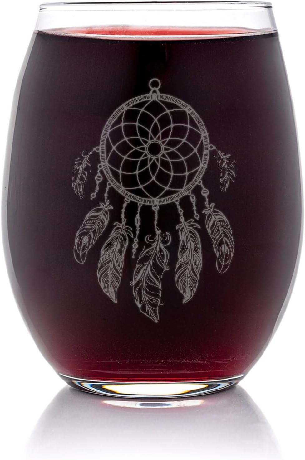 Dream Catcher Boho Gypsy Stemless Wine Glass - Boho Decor, Hippie Gift, Etched Glassware - 2 Glasses