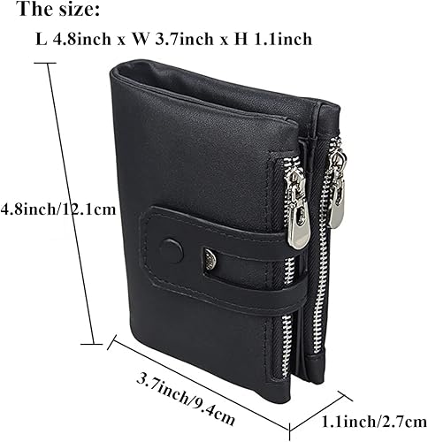 Miniatura 2 de Cartera de cuero genuino para hombres RFID bloqueo plegable con bolsillo para monedas, billetera de seguridad con cremallera, Negro 01, Cartera de