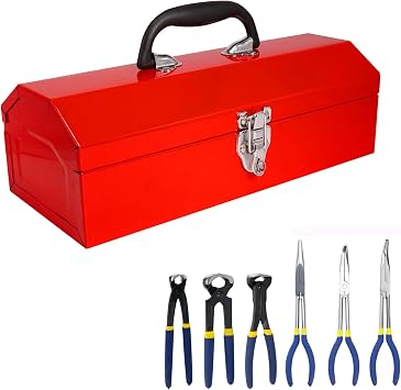 MANUFORE Metal Tool Box with 6pcs pliers Bundle