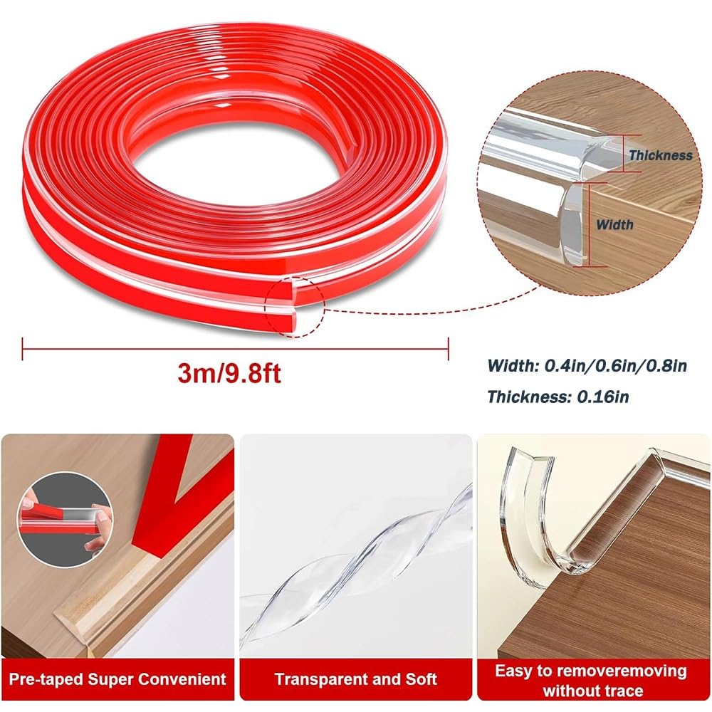 Bande De Protection De Bord De Table Et Meuble, Pré-adhésif Transparent Coin De Table Protection, Protecteur des Bords Et Angles De Placard pour La Sécurité De Bébé Et De Famille(8m x 20mm)