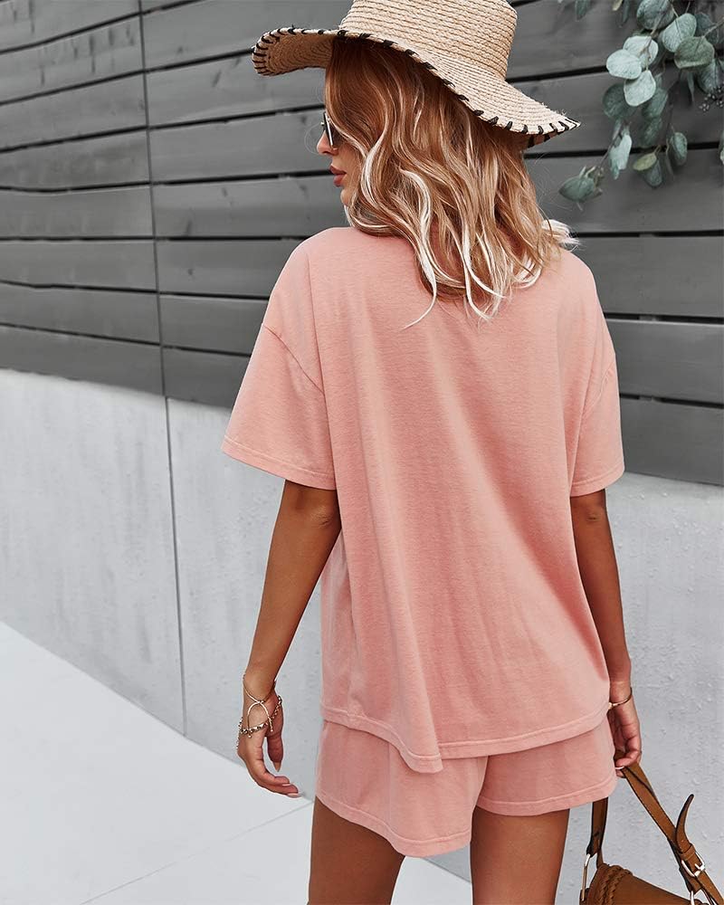 CORSKI Women's Short Sleeve Sweatsuit Sets Lounge 2 Piece V Neck Tracksuit Casual Loose Fit Outfits - Image 5