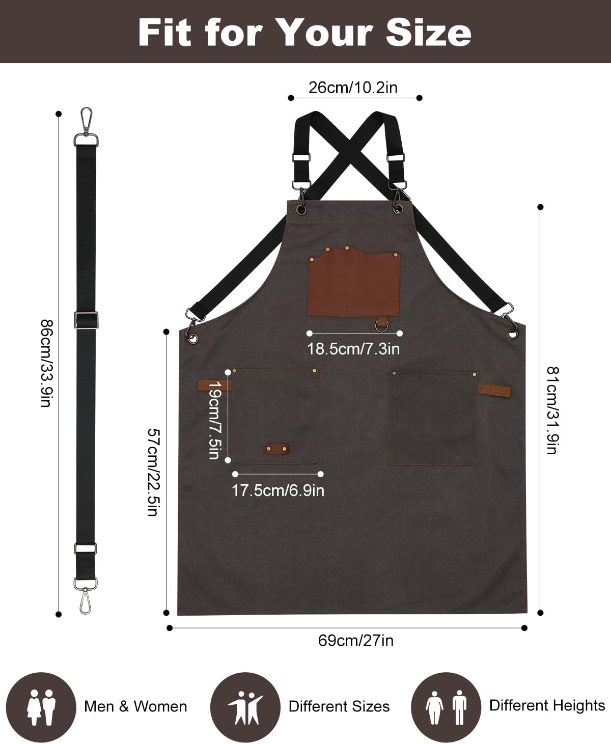 Kitchen Apron - 3 Large Pockets, Cross Back Apron with Adjustable Straps, Cooking Kitchen Chef Apron for Men and Women, Wear-Resistant & Easy to Clean.(Gray) - Image 3