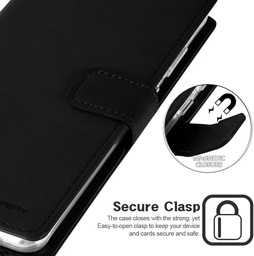 Miniatura 7 de GOOSPERY Cartera Blue Moon para Galaxy S21 Plus de 6.7 pulgadas (2021), soporte de piel sintética premium con soporte para tarjetas (negro)