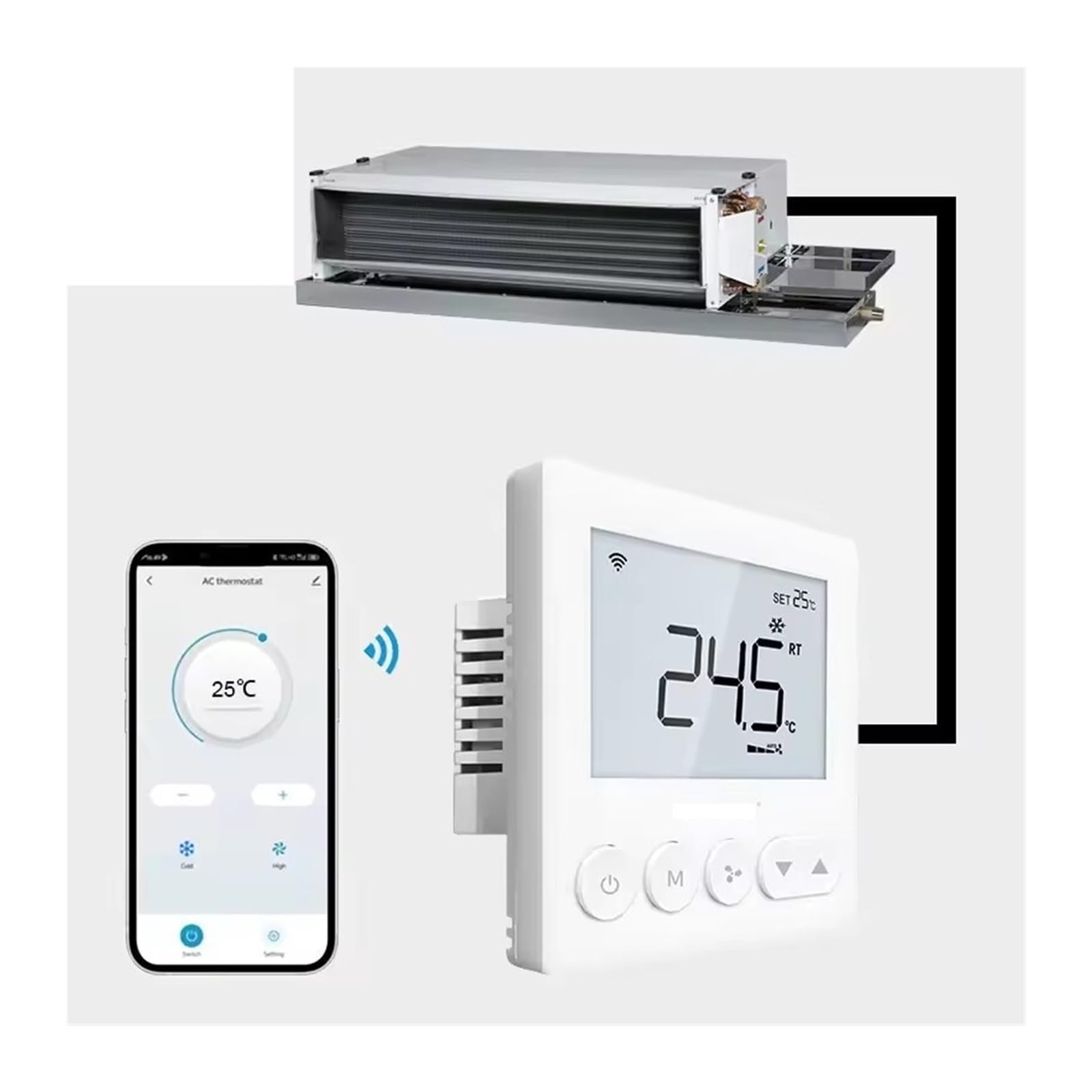 Digital Central Air Conditioning FCU Fan Coil Unit Thermostat Weekly Programmable Temperature Controller(4 Pipes,Non)