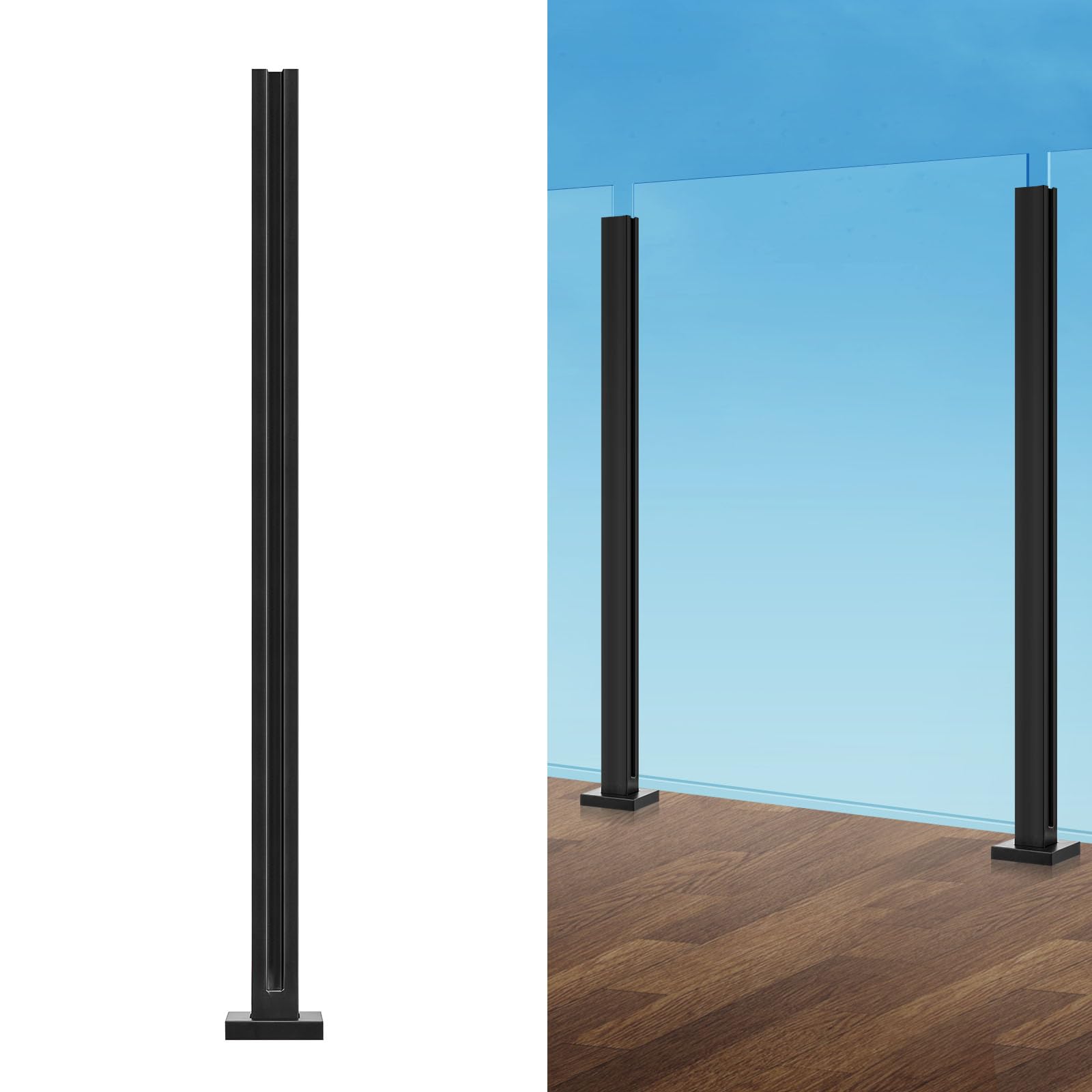VEVOR Glass Railing Post, 41.34" (105cm) Height Glass Railing Bracket for 3/8"-1/2" (10-12mm) Thickness Tempered Glass, 304 Stainless Steel Glass Balustrade Post, for Balcony, Deck, Stair, Black