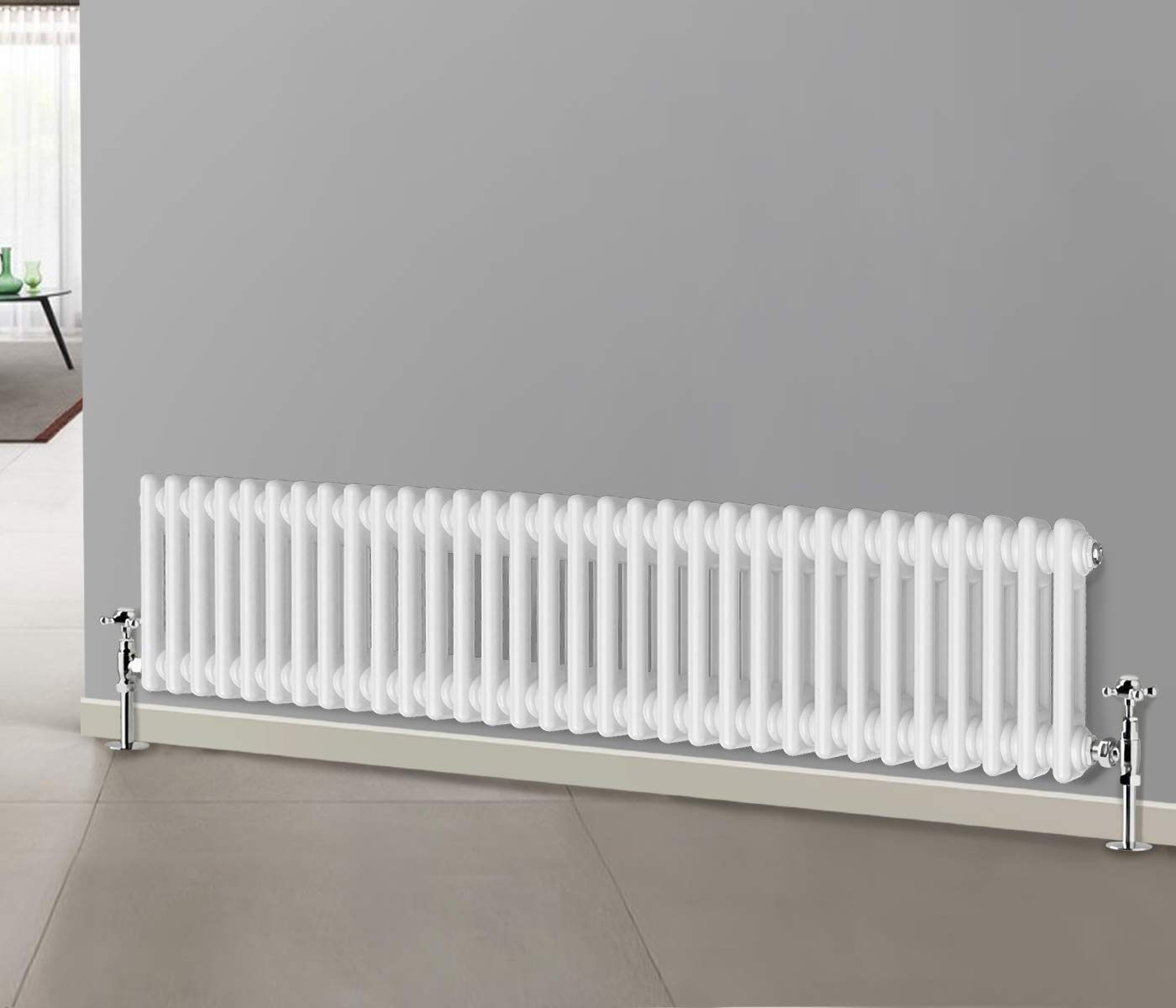 NRG 300x1460 mm Gloss White 2 Column Radiators Horizontal Cast Iron Rads