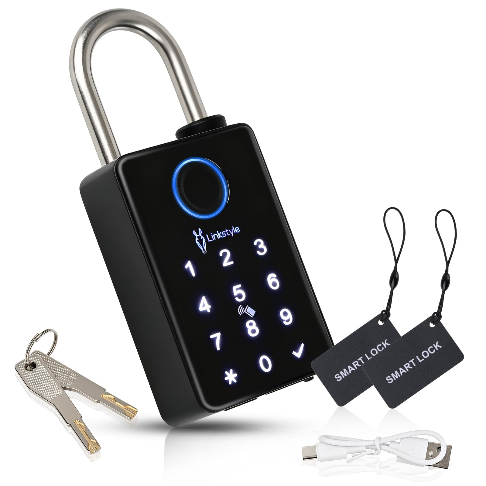 Smart Padlock, Fingerprint Lock with App, Keypad, IC Card and Keys