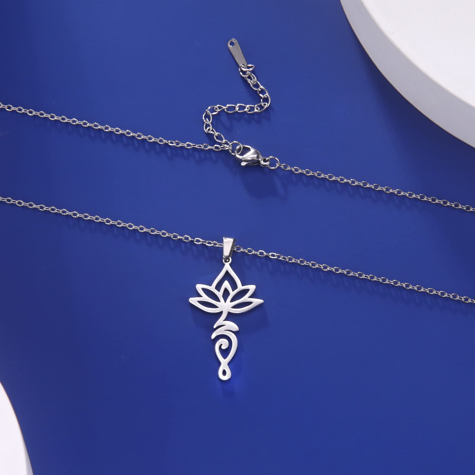 CFWSHJ 925 Sterling Silber Yoga Lotusblüten Halskette für Frauen Mädchen, Buddhismus Mandala Charm Choker – Schlichte Vintage Halskette, minimalistischer Anhänger, Schmuck für