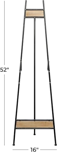 Miniatura 6 de Deco 79 Caballete de exhibición ajustable de pie grande de metal con soporte de cadena y detalles de madera, 16 x 19 x 52 pulgadas, negro