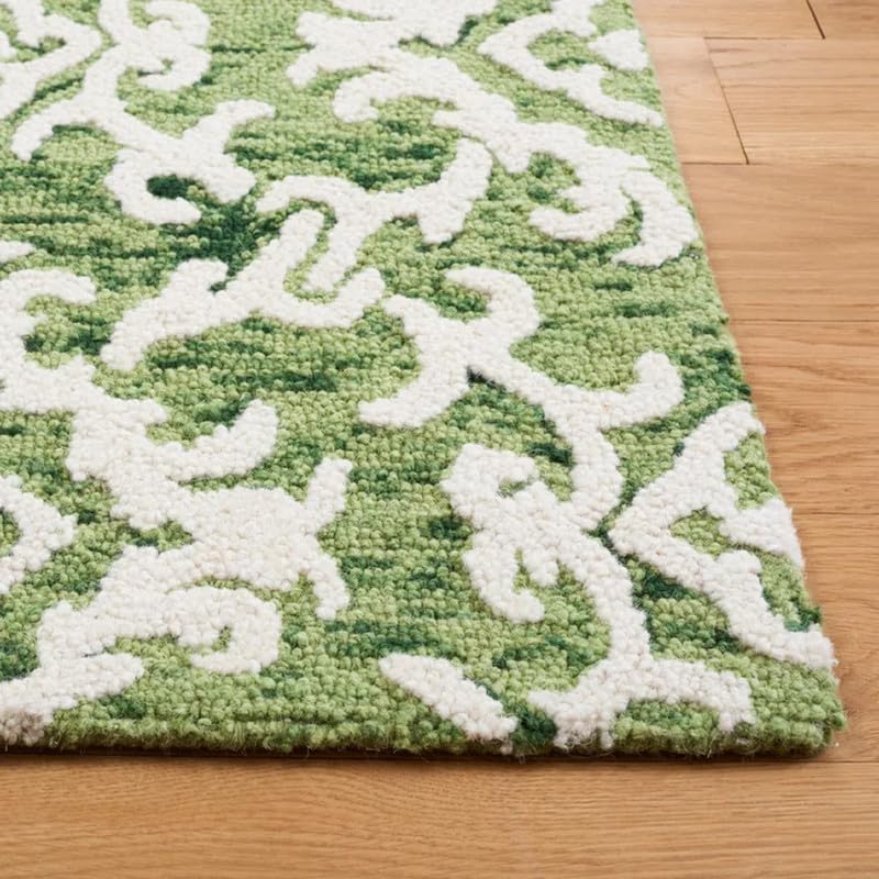 Green White Floral Pattern Area Rug 9x12 ft | Luxury Hand Tufted Traditional Designer Carpet for Living Room Bedroom
