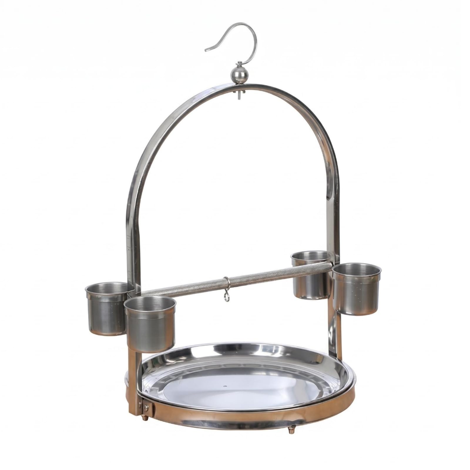 Soporte para Aves Cuatro Recipientes Barra Horizontal Soporte para Aves Acero Inoxidable Acabado Pulido, Mediano