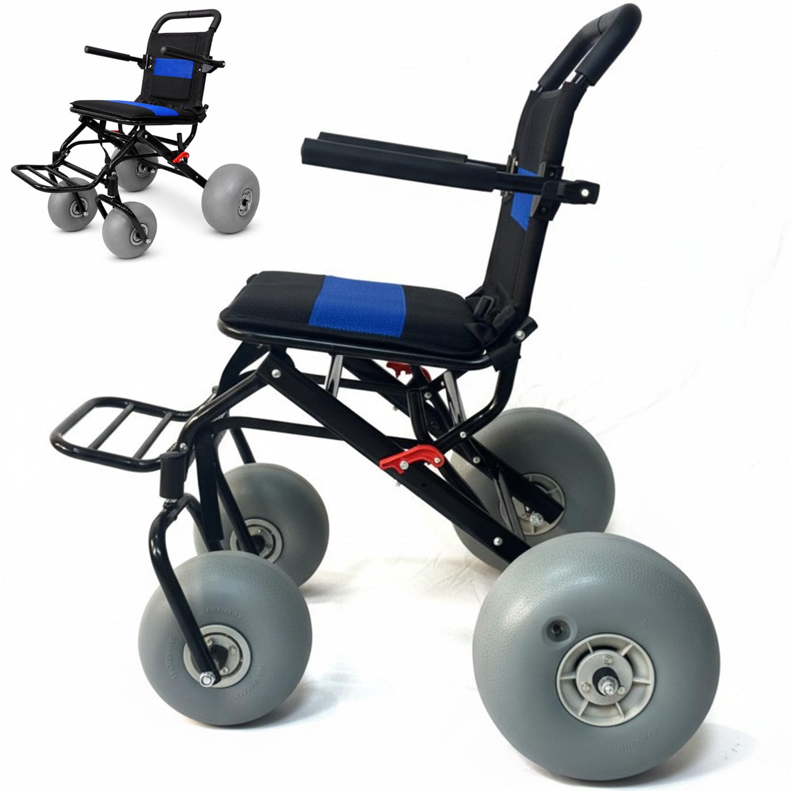 Silla Playa Con Ruedas Resistente, Silla De Ruedas En La Playa De Todo | Terreno, Silla Compacta Con Ruedas De Globo Para Playa, Hierba, Grava Y Acceso Al Agua