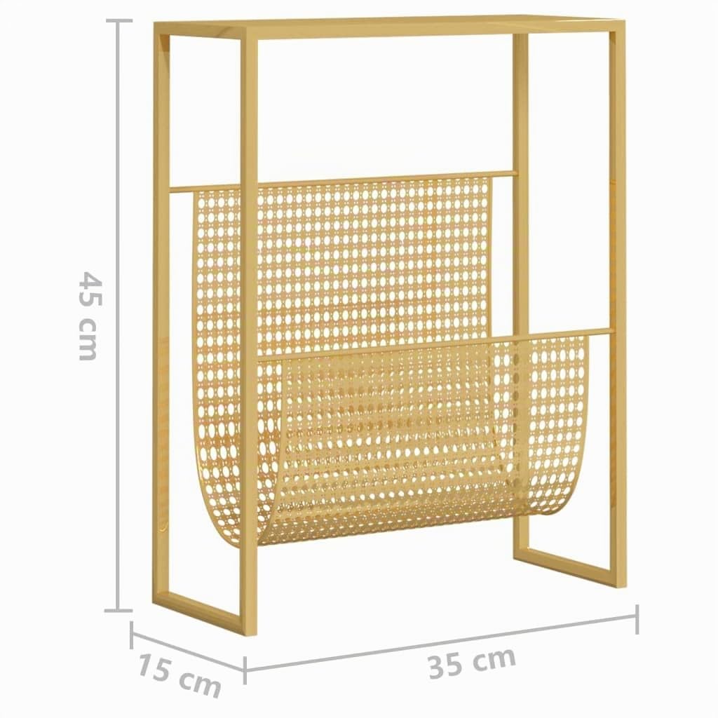 vidaXL Porte-Revue Unité de Rangement de Revue Armoire à Etagère Armoire à Livres Bureau Salon Salle de Séjour Doré 35x15x45 cm Acier