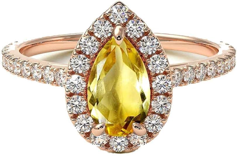 Choose Your Gemstone 18K Rose Gold Ring Pear Shape Halo Diamond Design Wedding Engagement Handmade and Fashion Jewelry for Women Girl Available in Size 4,5,6,7,8,9,10,11,12