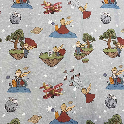 Kt KILOtela - Tissu au mètre - Impression numérique - 100 % coton - Largeur : 140 cm - Longueur au choix de 50 cm - Petit Prince - Multicolore, gris