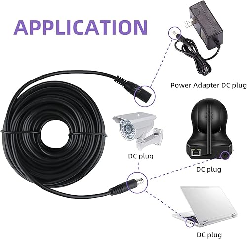 Miniatura 3 de DC 60 feet 12V Power Adapter Extension Cable 2.1mm x 5.5mm Compatible with DC Adapter Cord Fit for CCTV Security Camera Wireless IP Camera