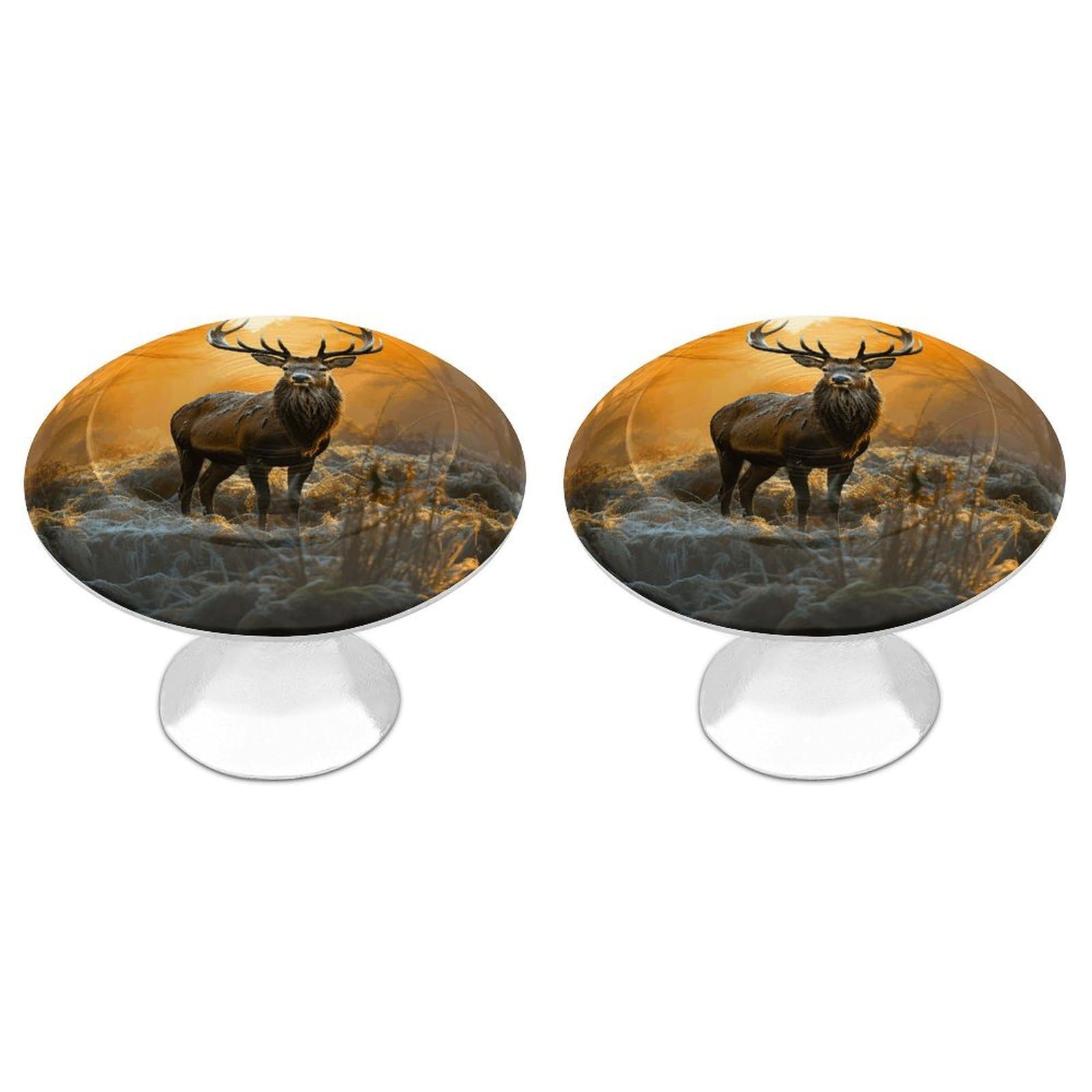 FekiLoot Deer in Forest Cabinet Knobs Simple Drawer Handles Aluminum Alloy Kitchen Pulls Round Cabinet Door Knobs with Screw Door Hardware for Dresser Cabinets 2 Pack