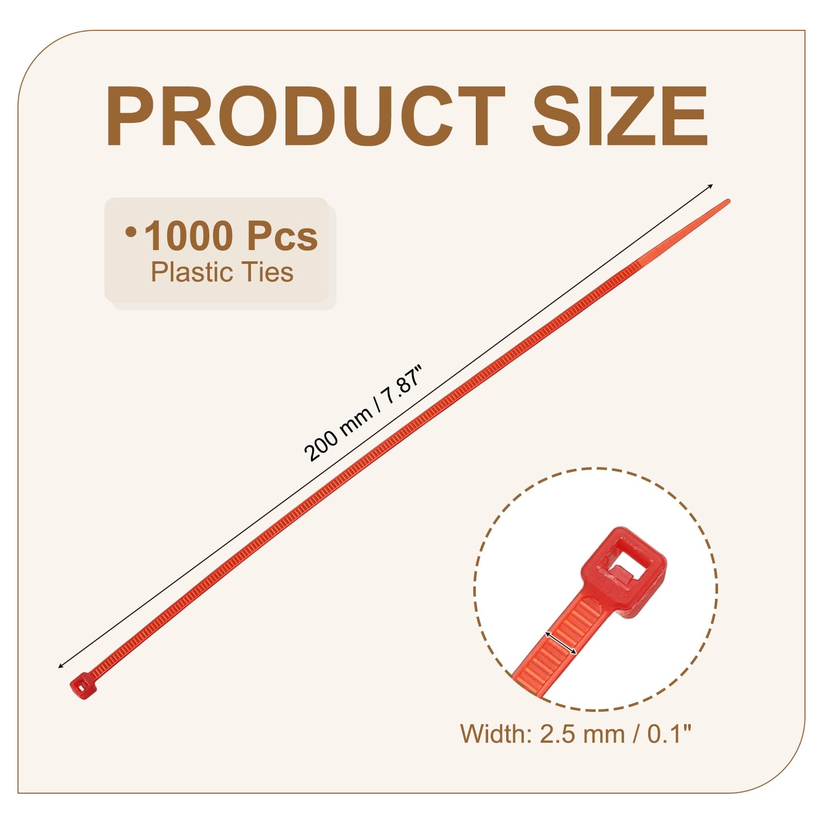 YELARXI Zip Ties Plastic Cable Ties, Self-Locking Wire Zip Tie 8 Inch Fit for Home Garden Office Workshop Travel - (1000 Pack, Red) - Image 2