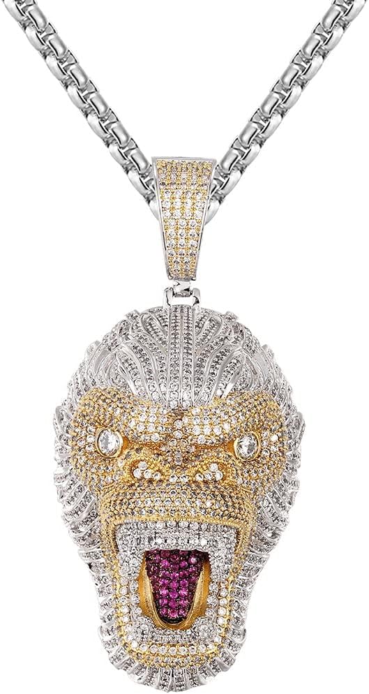 Master Of Bling Custom Gorilla Ape Animal Face 3D Icy Micro Pave 14K Gold Two Tone Rapper Style Hip Hop Jewelry Pendant