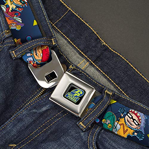 Nickelodeon Belt, Seatbelt Buckle Belt, Rocket Power Character Poses Shapes Cool Gray Multi Color, Adjustable2