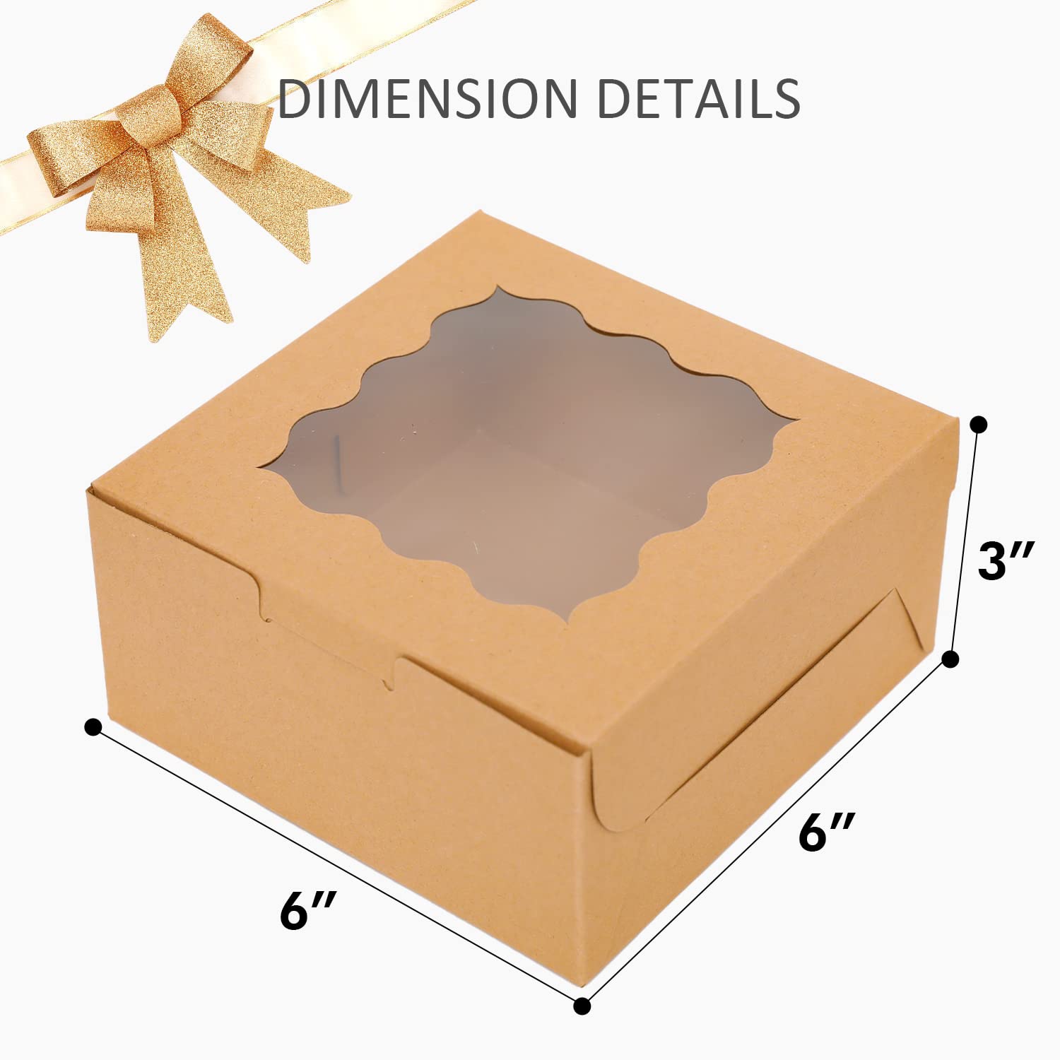 60 szt. pudełek do pieczenia Kraft z oknem, 15 x 15 x 7,5 cm grubości i solidne pudełka na ciasta makaroniowe, pudełka na ciasteczka do piekarni