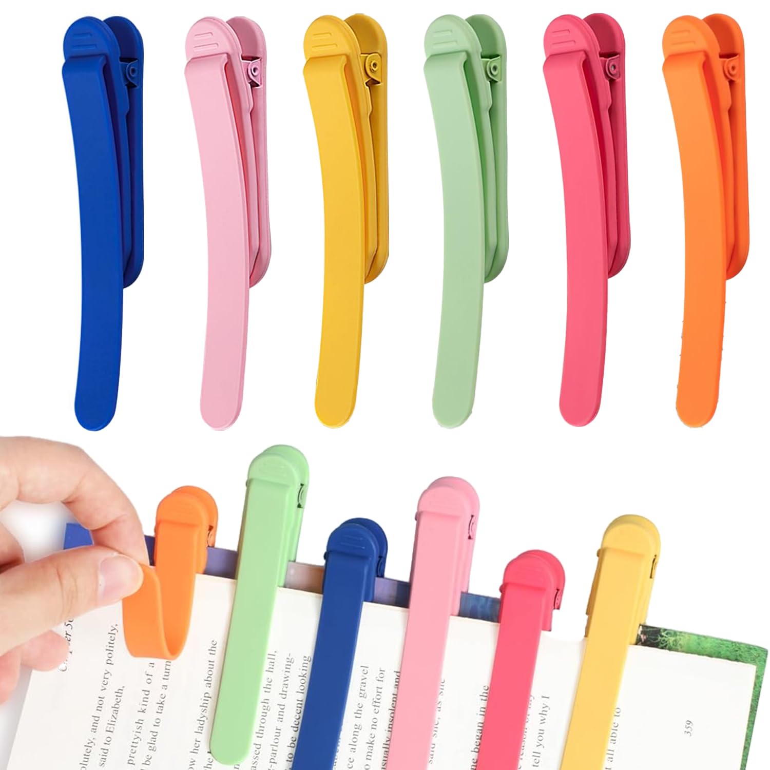 Ousuwo 6-Pack Colourful Book Clips for Readers, Secure Page Holder for Women Men Kids, Ideal Reading Accessories Gift for Book Lovers, Reusable Silicone Automatic Bookmark for Precision Page Marking