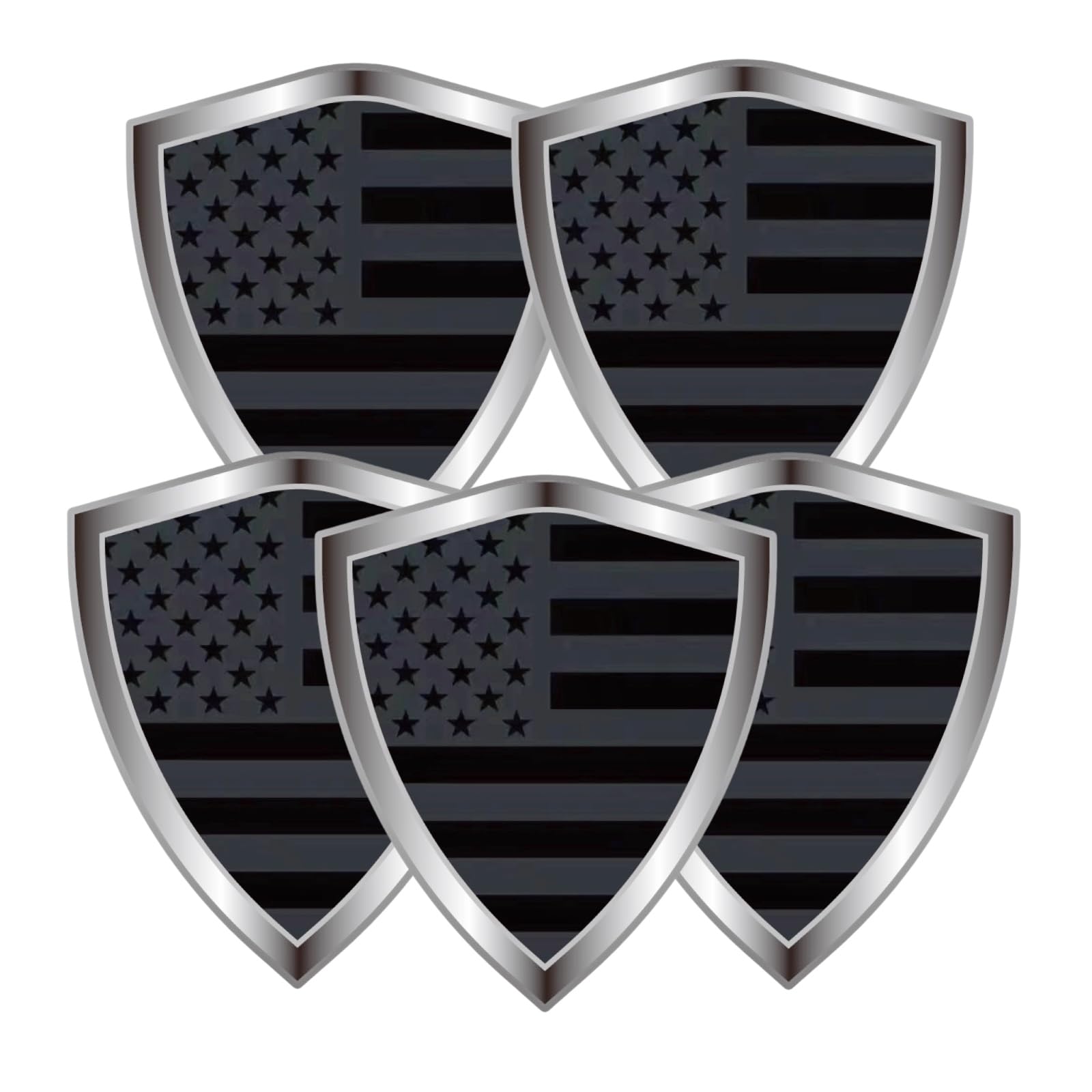 Black American Flag Decal Sticker - Black USA Flags Shield Shape Reflective Vinyl Car Stickers - for Car Window Bumper Laptop Waterproof Sticker (5Pcs