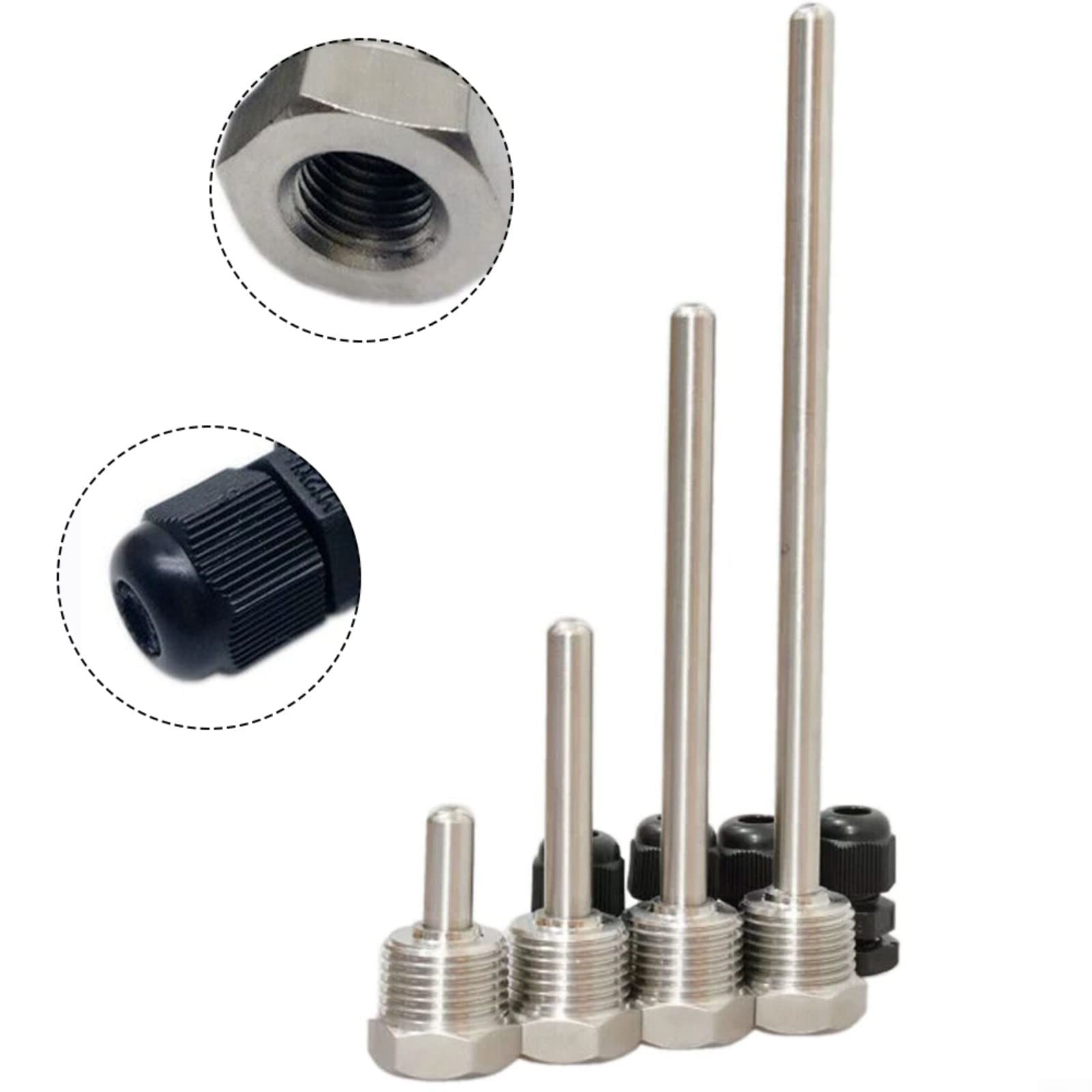 Produktbild von 3x Tauchhülse 1/2″ – 8x50 Mm, Edelstahl 304, G1/2-Gewinde, Für Temperatursensoren, Thermoelemente & Solaranlagen