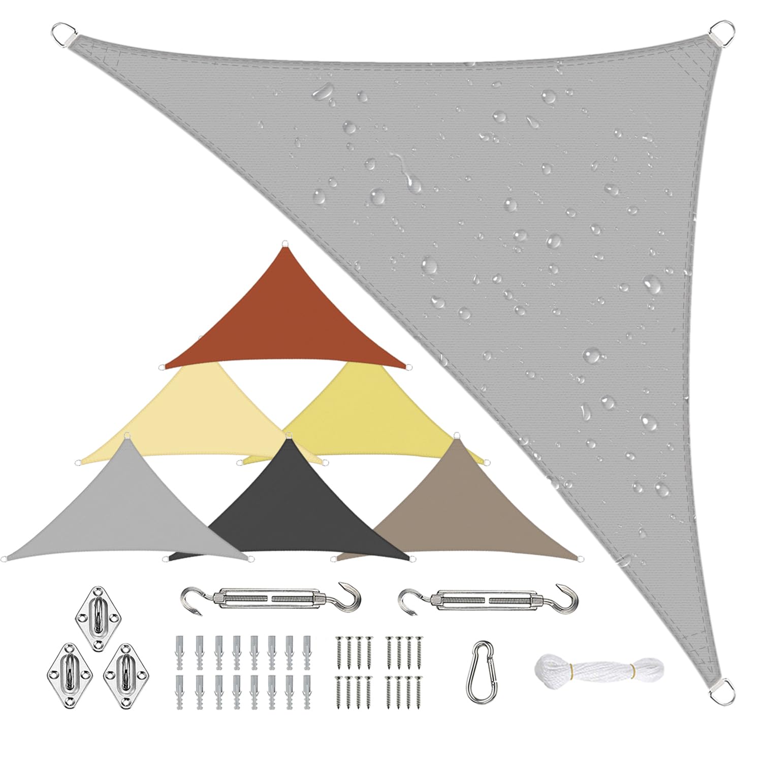 Sichtschutz Sonnensegel Wasserdicht Dreieckigig 2x2x2.8m aus PES-Polyester 95% UV-Schutz Witterungsbeständig Reißfest Viele Größen und Farben mit Befestigungsset für Terrasse Garten, Hellgrau